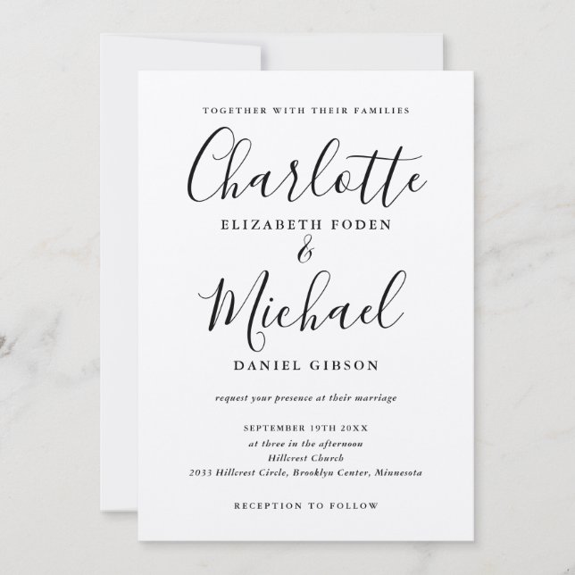 Invitación Boda Rústica Kraft con Letra de Firma Negra  (Anverso)