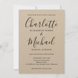 Invitación Boda Rústica Kraft con Letra de Firma Negra