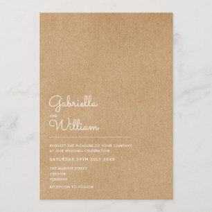 Invitación Boda Rústica Kraft con Letra Natural Simple