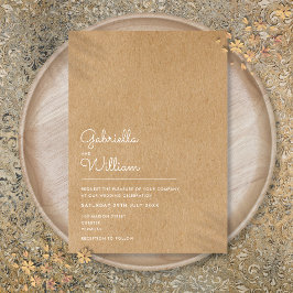 Invitación Boda Rústica Kraft de Escritura Natural Simple