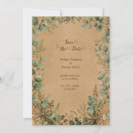 Invitación Boda rústica kraft eucalipto encaje 