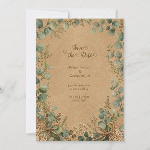 Invitación Boda rústica kraft eucalipto encaje 