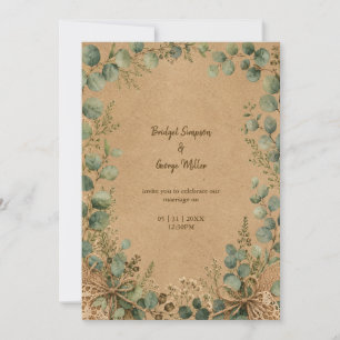 Invitación Boda rústica Kraft Eucalipto encaje 