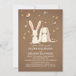 Invitación Boda rústica linda del arbolado de los conejos de