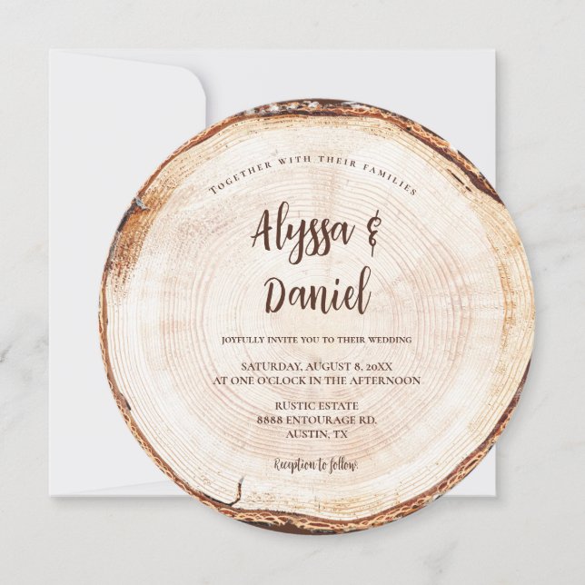 Invitación Boda Rústica Madera Cortada Única Personalizada (Anverso)