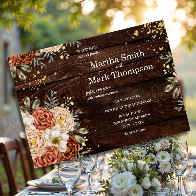 Invitación Boda Rústica Madera Floral  (Subido por el creador)