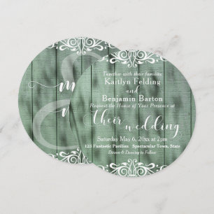 Invitación Boda Rustica Madera Verde Blanco Labor de Aguja 2c