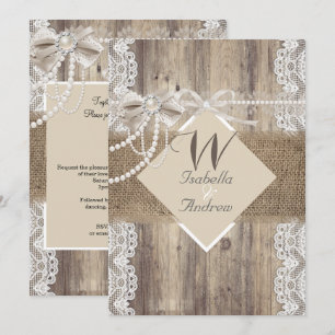Invitación Boda Rústica Malla de Pearl Beige Arpillera de Mad