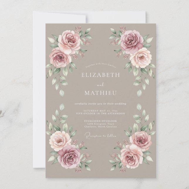 Invitación Boda Rústica Malva Malhumorada (Anverso)
