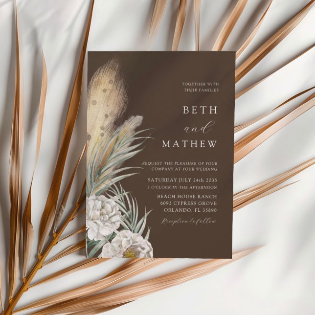 Invitación Boda Rústica Marrón con Hierba de Pampas y Floral  (Subido por el creador)