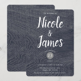 Invitación Boda Rústica Minimalista con Grano de Madera Azul