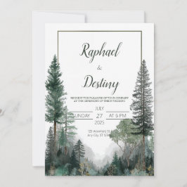 Invitación Boda Rústica Minimalista de Bosque de Pino Perenne