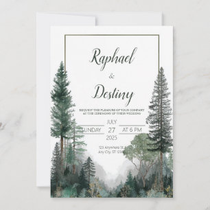 Invitación Boda Rústica Minimalista de Bosque de Pino Perenne