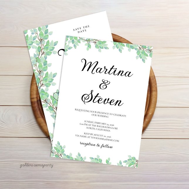 Invitación Boda Rústica Moderna con Verde Eucalipto (Subido por el creador)