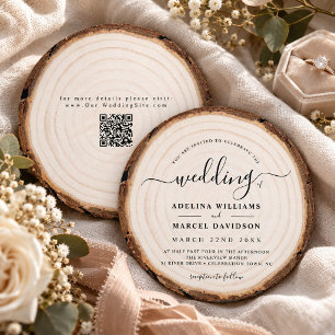 Invitación Boda rústica moderna de madera elegante natural gr