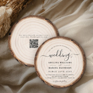 Invitación Boda rústica moderna de madera elegante y natural