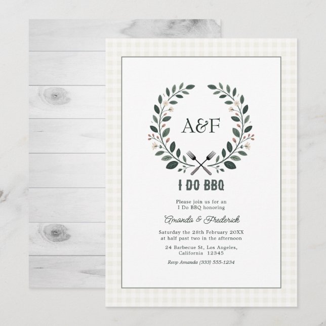 Invitación Boda Rústica Monograma I Do BBQ (Anverso / Reverso)