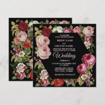 Boda Rústica Negra con Floral Rosa Rojo y Verdor