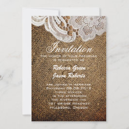 Invitación boda rústica occidental campestre arpillera y enca