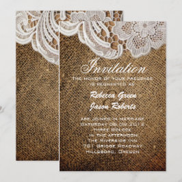 Invitación boda rústica occidental campestre arpillera y enca