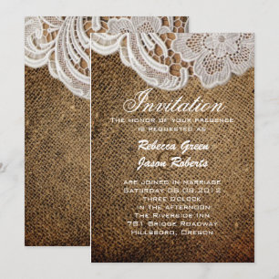 Invitación boda rústica occidental campestre arpillera y enca