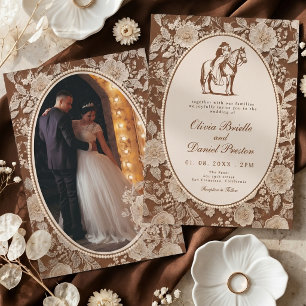 Invitación Boda Rústica Occidental Encaje Chocolate Marrón Fo