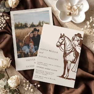 Invitación Boda rústica occidental pareja a caballo foto