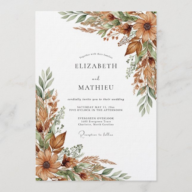 Invitación Boda Rústica Ócre Bosque (Anverso)