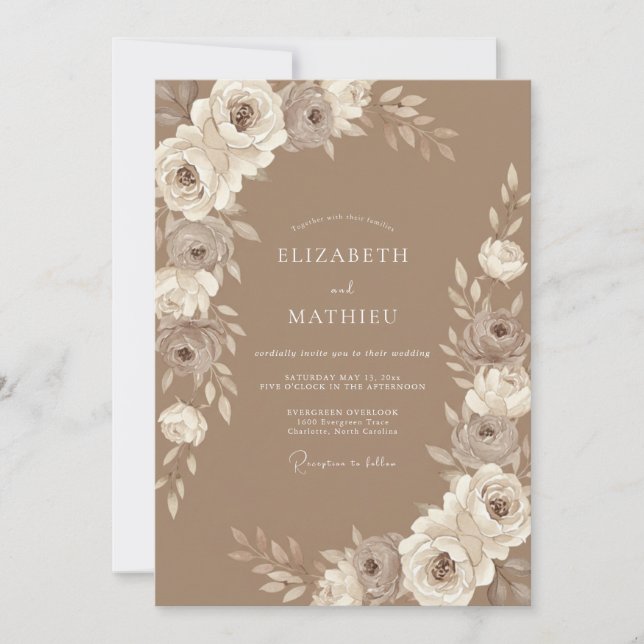 Invitación Boda Rústica Orgánica Toffee (Anverso)