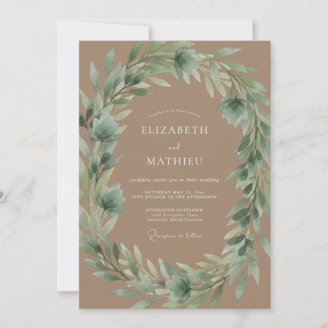 Invitación Boda Rústica Orgánico Taupe (Anverso)