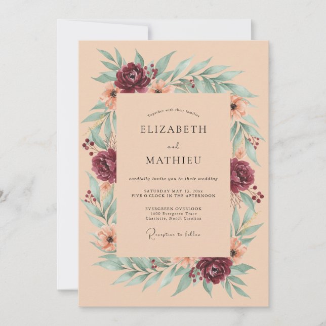 Invitación Boda Rústica Otoñal de Melocotón (Anverso)