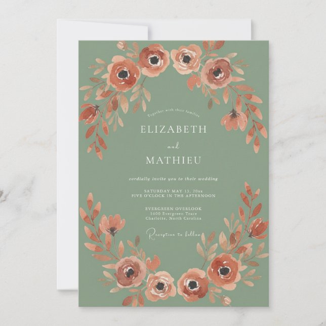 Invitación Boda Rústica Otoñal en Verde Salvia (Anverso)
