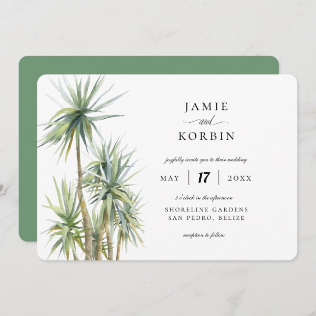 Invitación Boda Rústica Palm Tropical Beach (Anverso / Reverso)