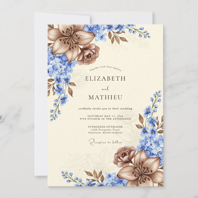 Invitación Boda Rústica Pastoral de Azul Claro (Anverso)