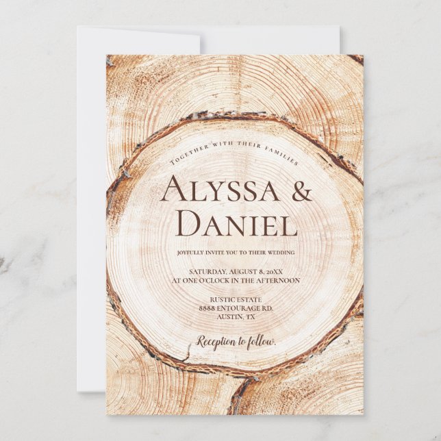 Invitación Boda rústica personalizada de corteza de árbol de  (Anverso)