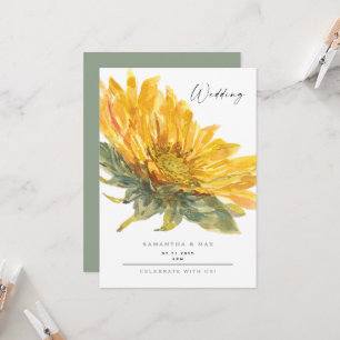 Invitación Boda Rústica Pintada a Mano Girasoles Salvia