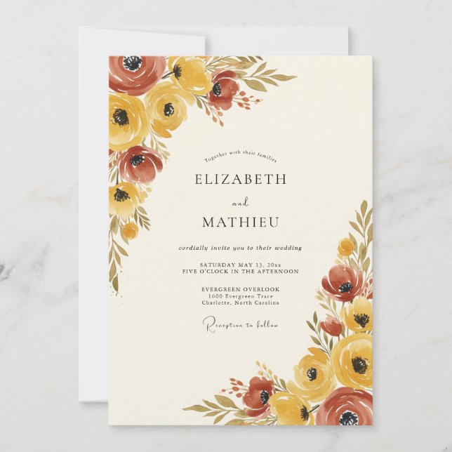 Invitación Boda Rústica Pintada de Amarillo Mostaza (Anverso)