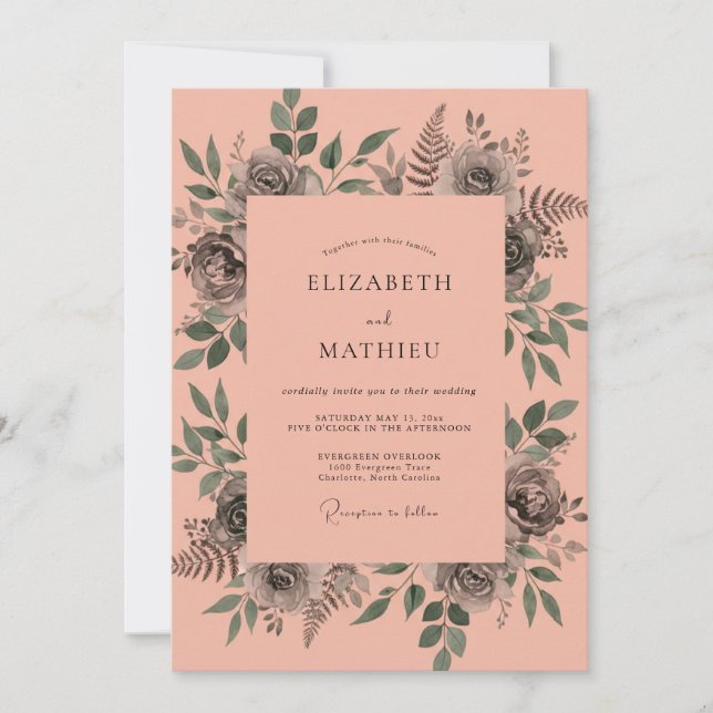 Invitación Boda Rústica Pintoresca de Melocotón (Anverso)