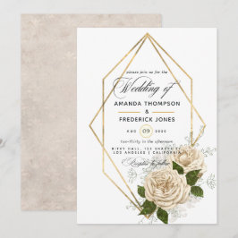 Invitación Boda rústica poligonal floral de marfil