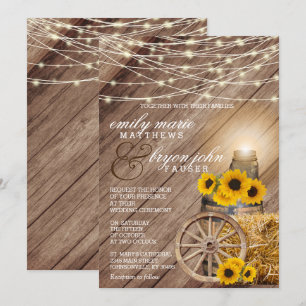 Invitación Boda rústica por campo y girasoles