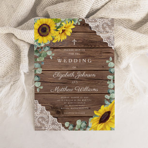 Invitación Boda Rústica Religiosa de Girasoles con Encaje en