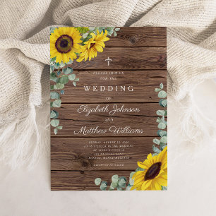 Invitación Boda Rústica Religiosa de Girasoles Florales en Gr