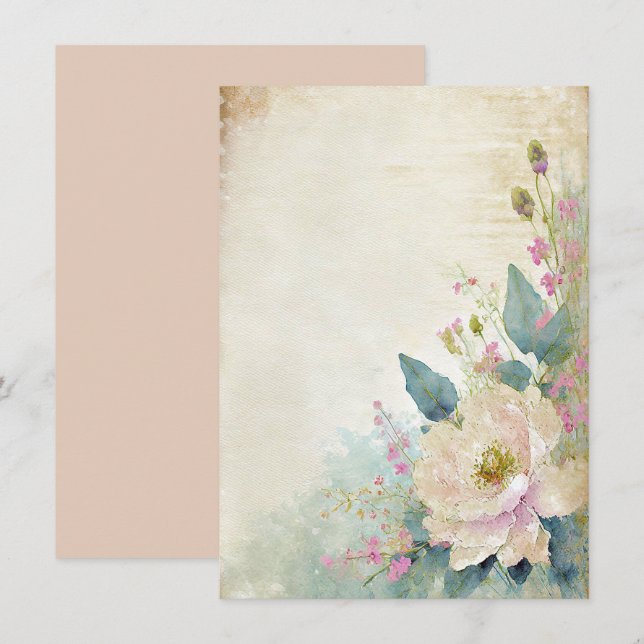 Invitación Boda rústica rosa en blanco (Anverso / Reverso)