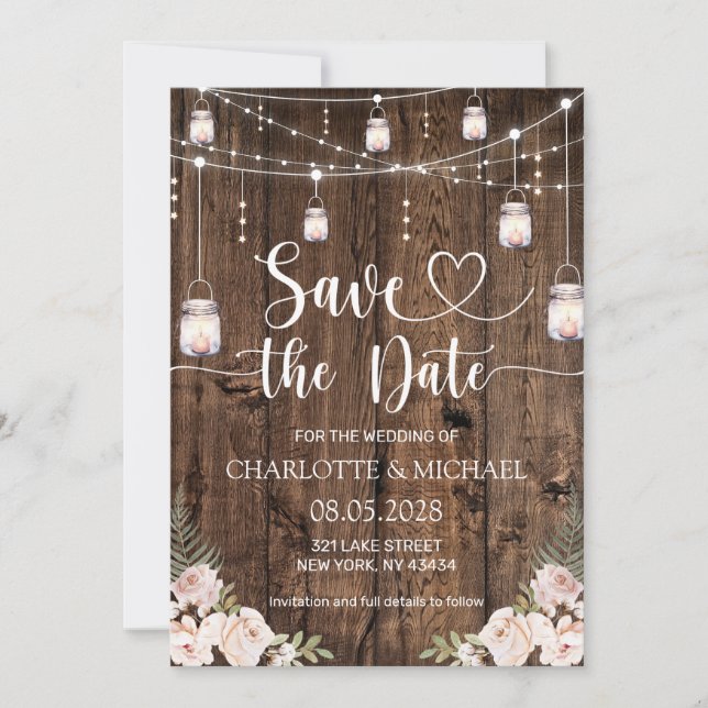 Invitación Boda Rústica Save the Date (Anverso)