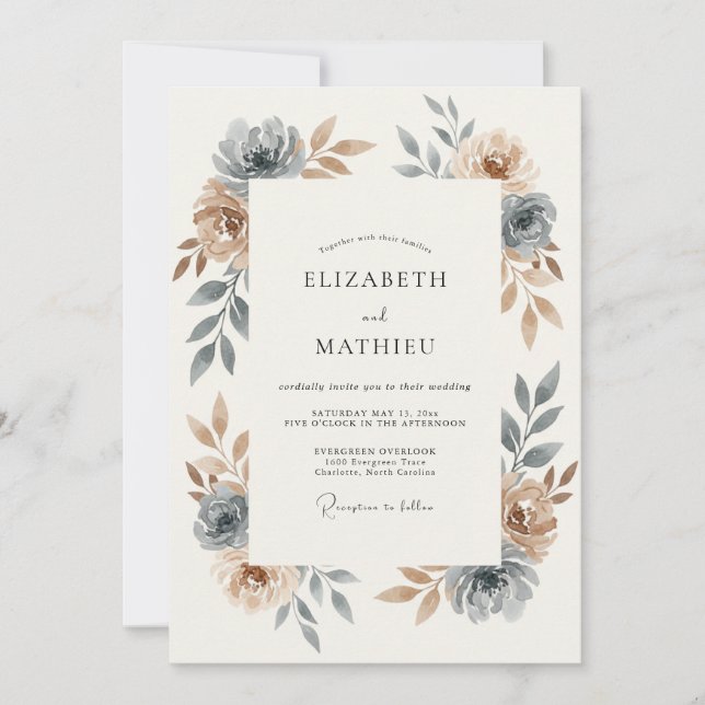 Invitación Boda Rústica Serena en Azul Pizarra (Anverso)