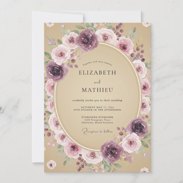 Invitación Boda Rústica Serena en Mauve (Anverso)