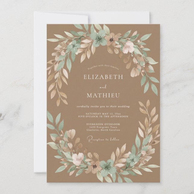 Invitación Boda Rústica Serena Marrón Camello (Anverso)