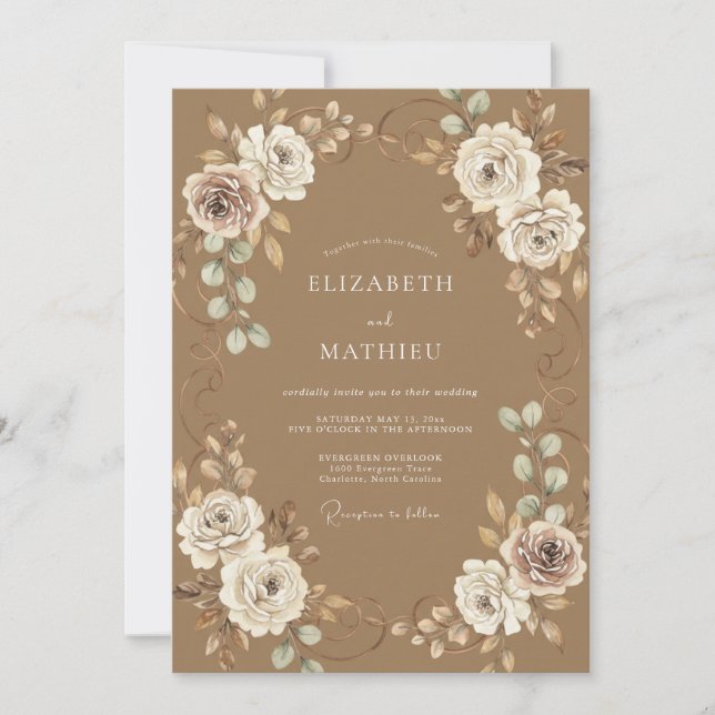 Invitación Boda Rústica Sofisticada Caqui (Anverso)
