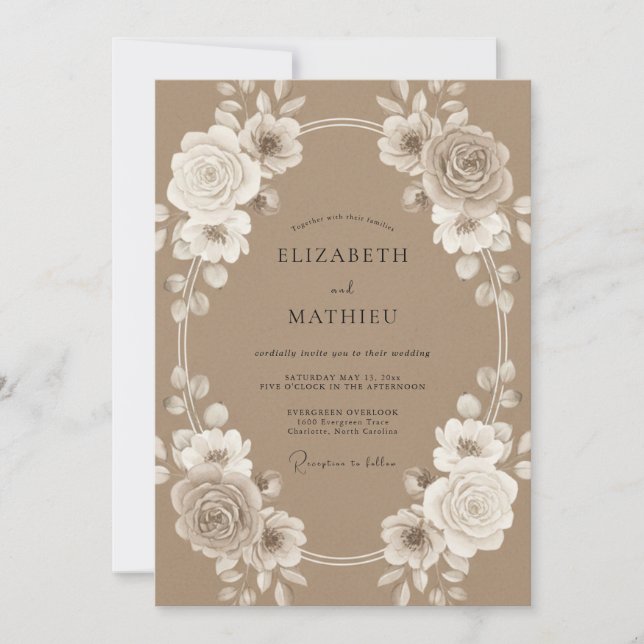 Invitación Boda Rústica Tan Antigua (Anverso)