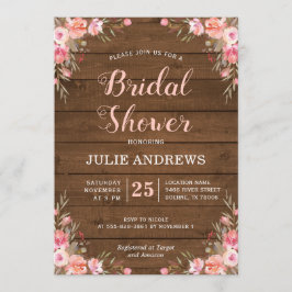 Invitación Boda Rústica Té de Novia Chic Campestre Floral Ros